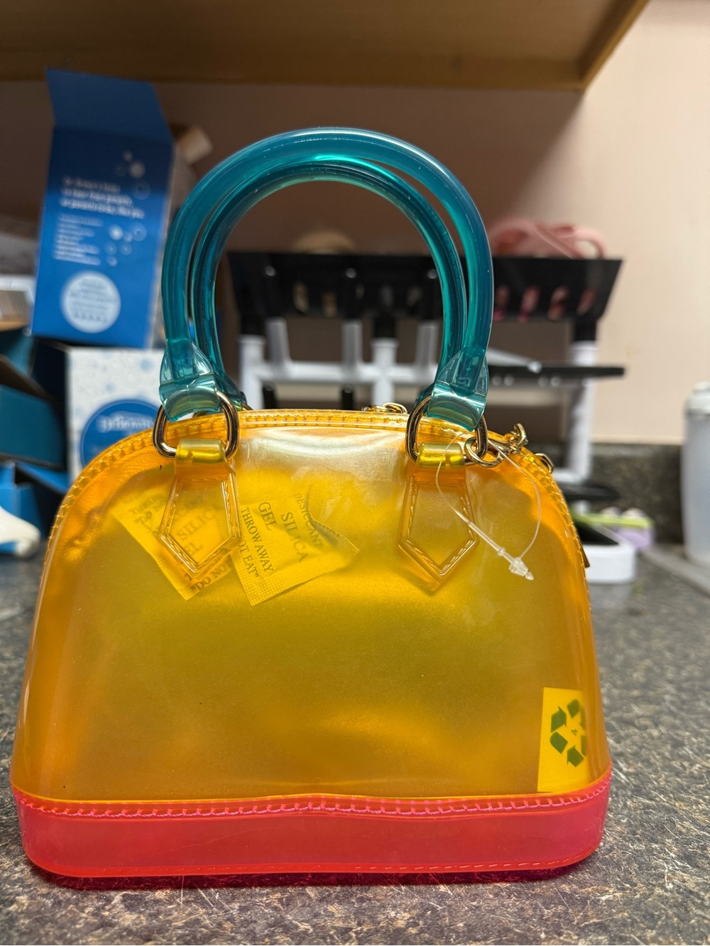 Deluxity Los Angeles Jelly Mini Satchel Purse Yellow Teal Pink NWT